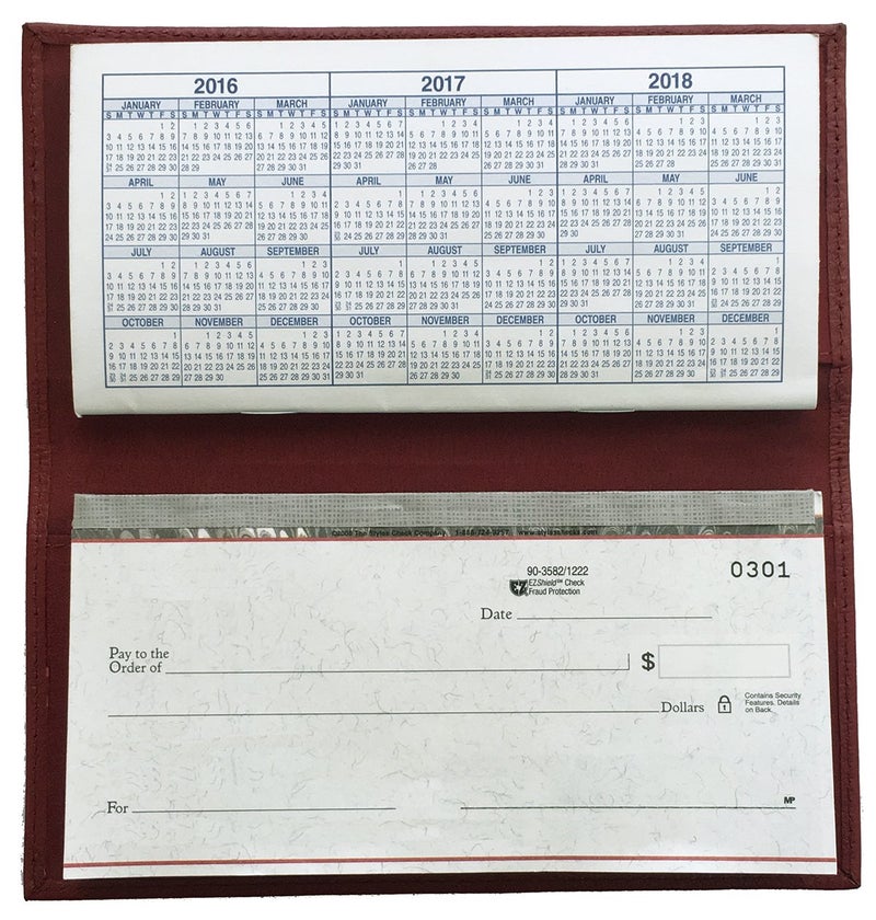 123 Cheap Checks Burgundy Basic Genuine Leather Checkbook Cover For Men & Women - Image 2